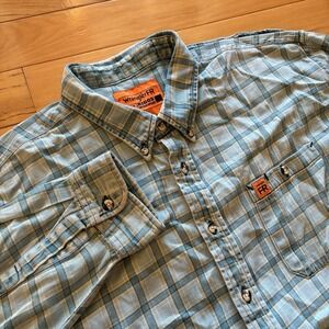 Wrangler Riggs Workwear FR Shirt Mens 2XL White Blue Plaid Flame Resistant Work